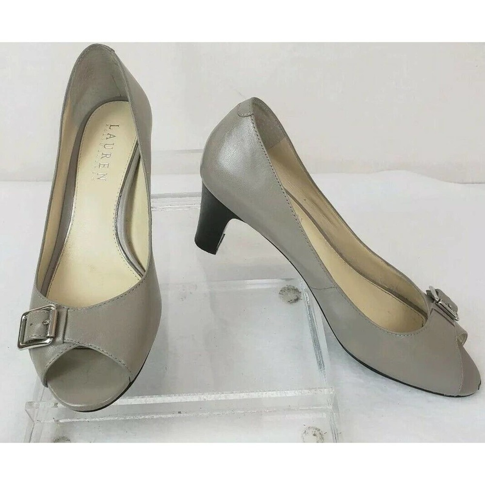 Lauren Ralph Lauren Womens Shoes Pump Taupe 5.5B Damaris Bone Open Toe Buckle